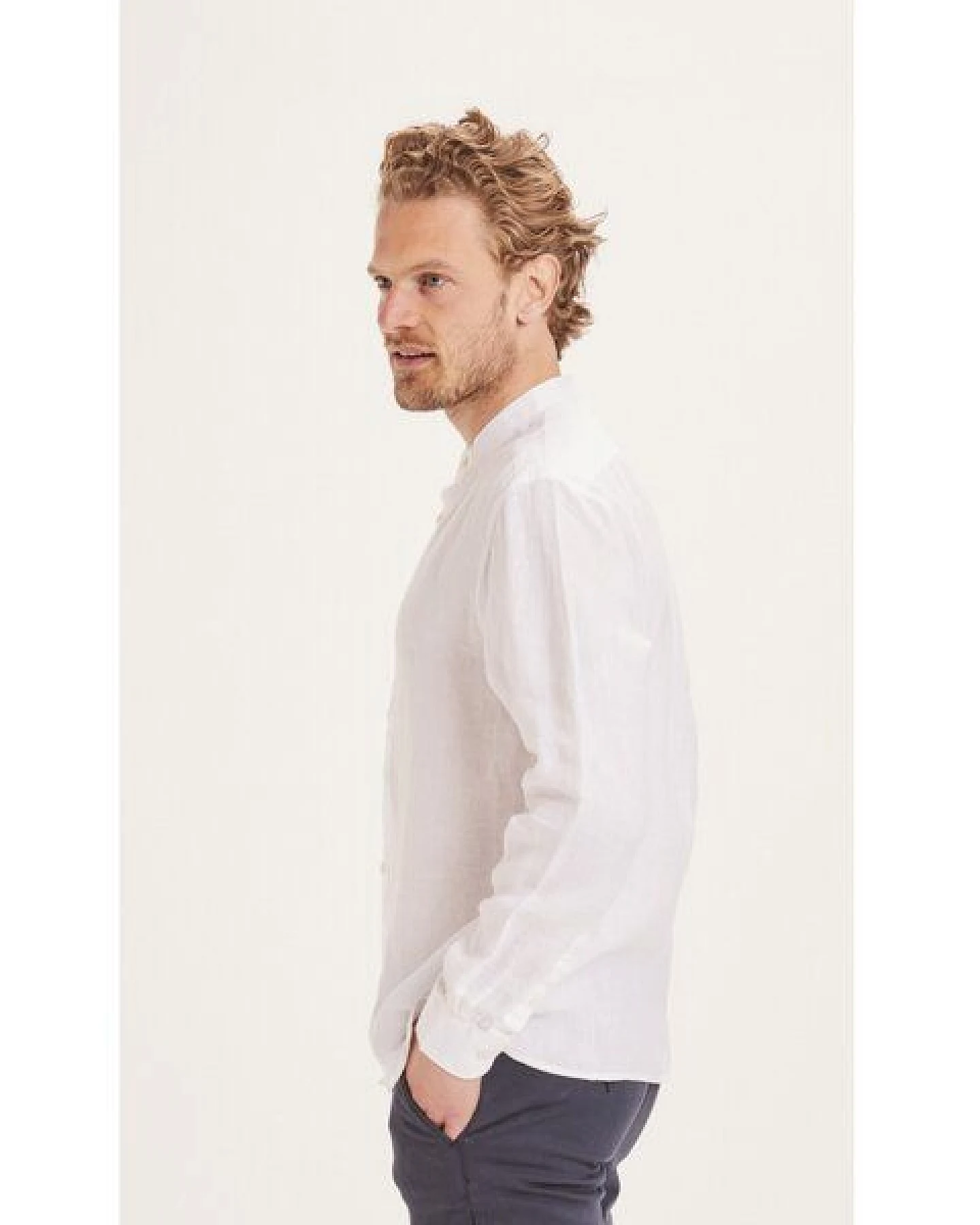 KnowledgeCotton Apparel Leinenhemd - Custom fit linen stand collar shirt – Ansicht 3