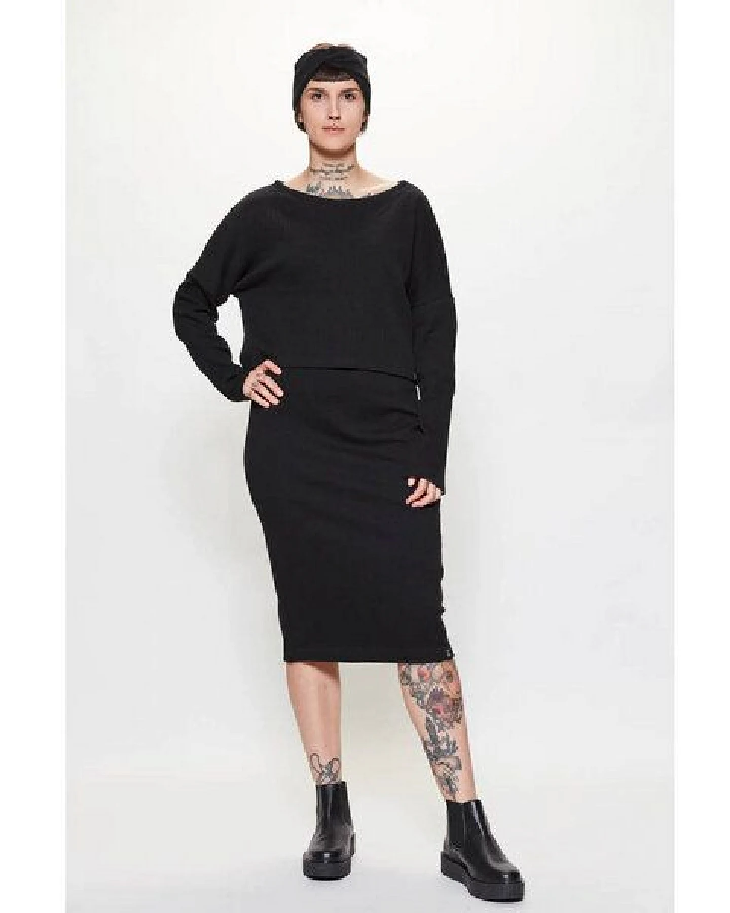 LUMEN organic Pulli CROPPED schwarz Struktur – Ansicht 2
