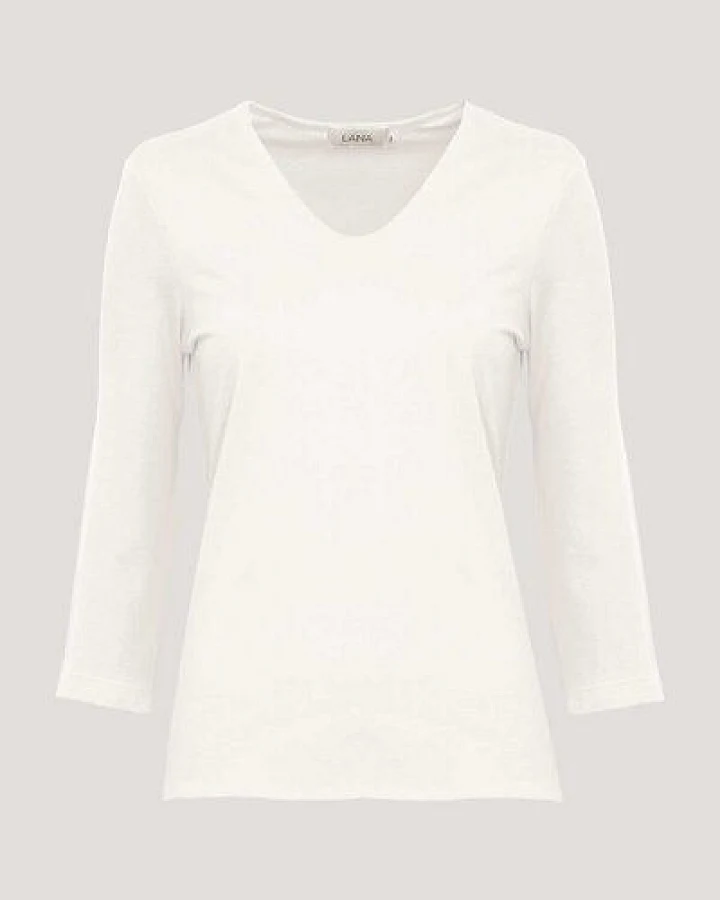 LANA Organic V-Neck Shirt für Damen, 3/4 Arm - Modell Mara