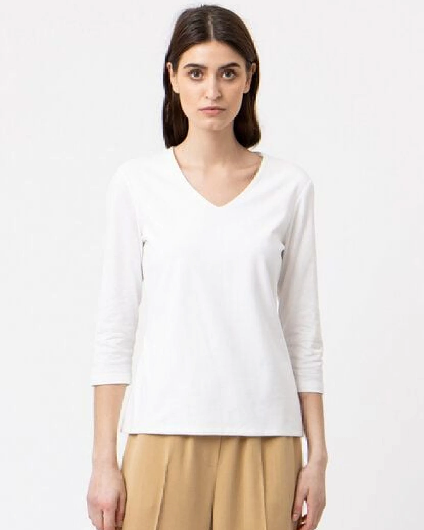 LANA Organic V-Neck Shirt für Damen, 3/4 Arm - Modell Mara – Ansicht 3