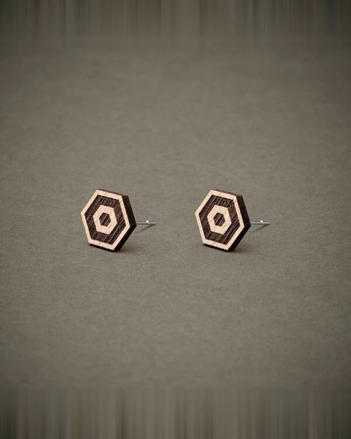 feinformart Ohrstecker / Ohrring aus Holz "Hexagon1" 9mm