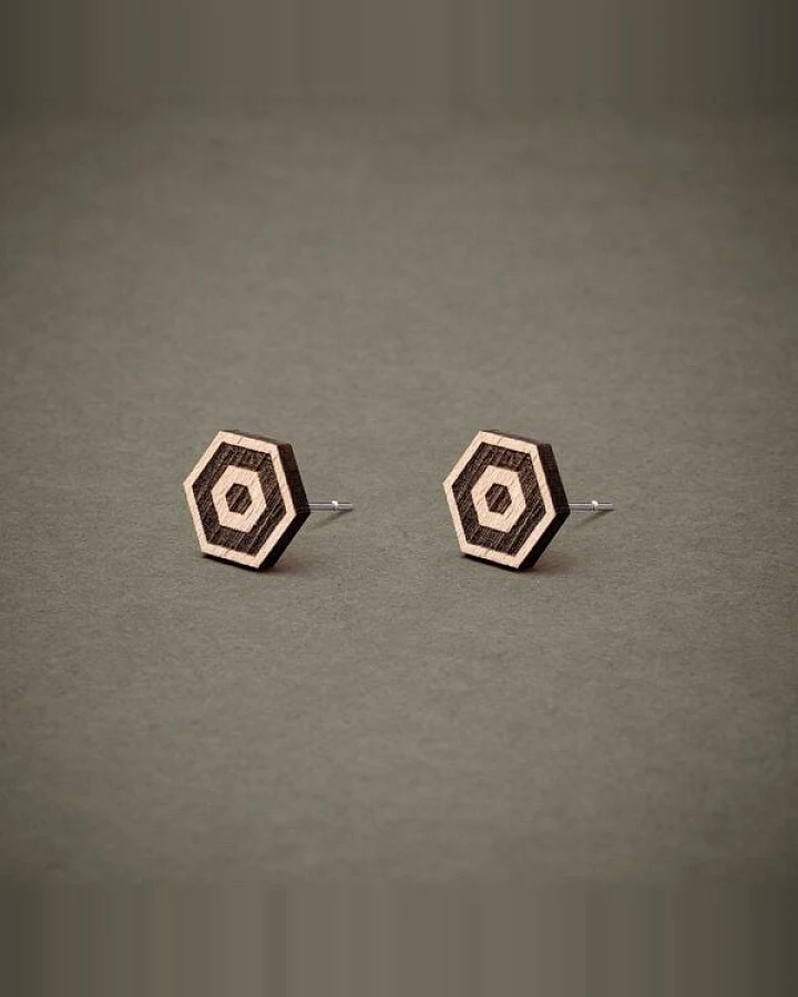 feinformart Ohrstecker / Ohrring aus Holz "Hexagon1" 9mm