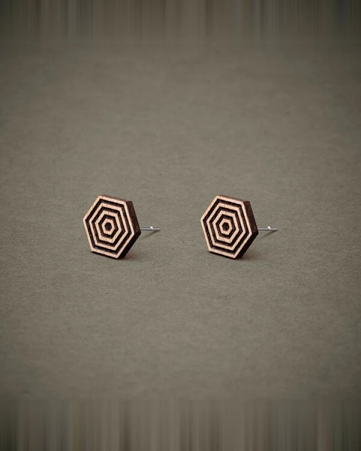 feinformart Ohrstecker / Ohrring aus Holz "Hexagon2" 9mm