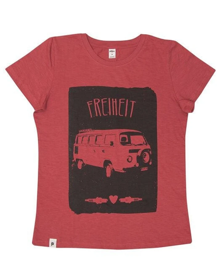 päfjes Bus Freiheit Vanlife - Fair gehandeltes Frauen T-Shirt - Slub
