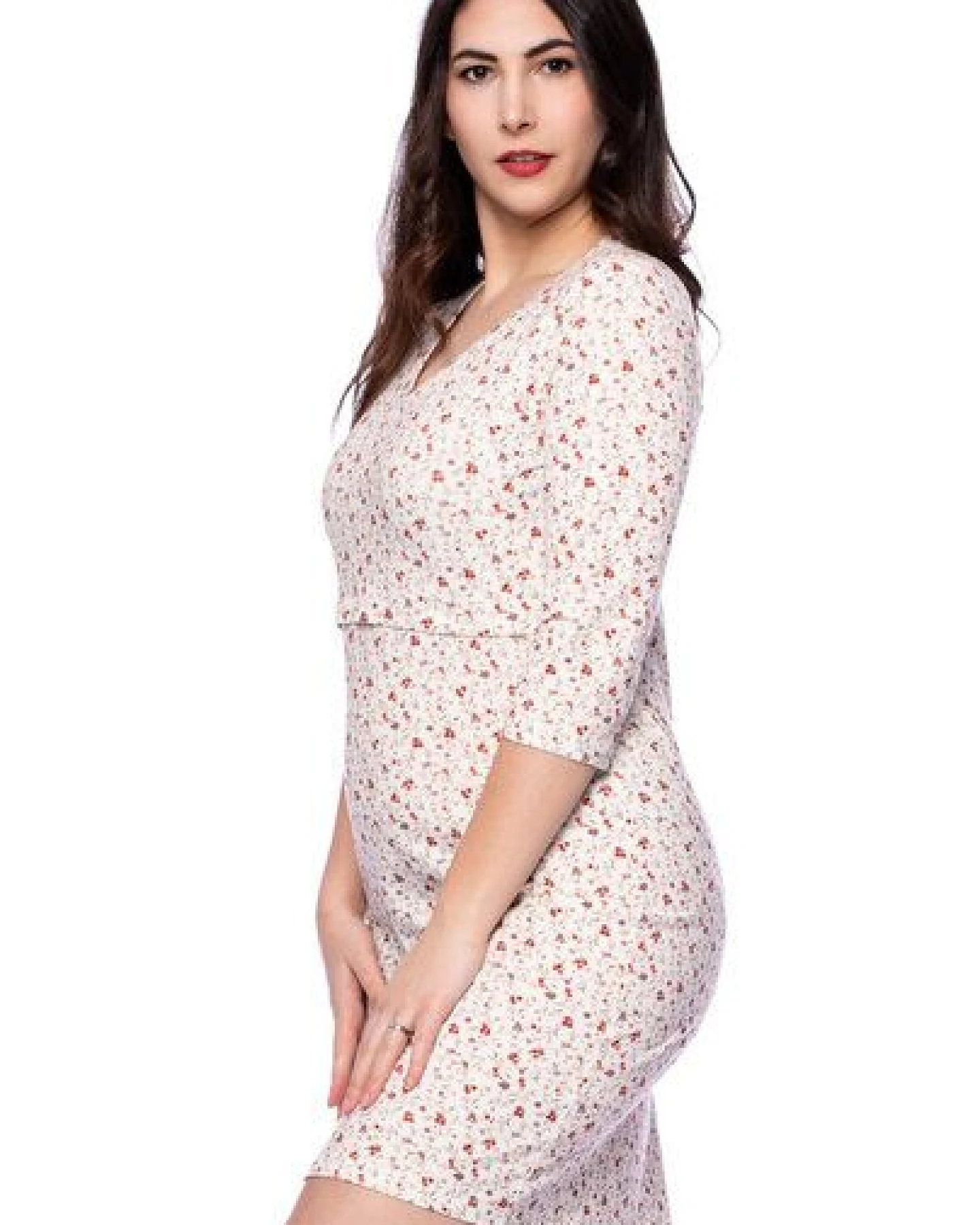 Milchshake Umstands- und Stillnachthemd 3/4 Arm aus Bio Baumwolle – Ansicht 4