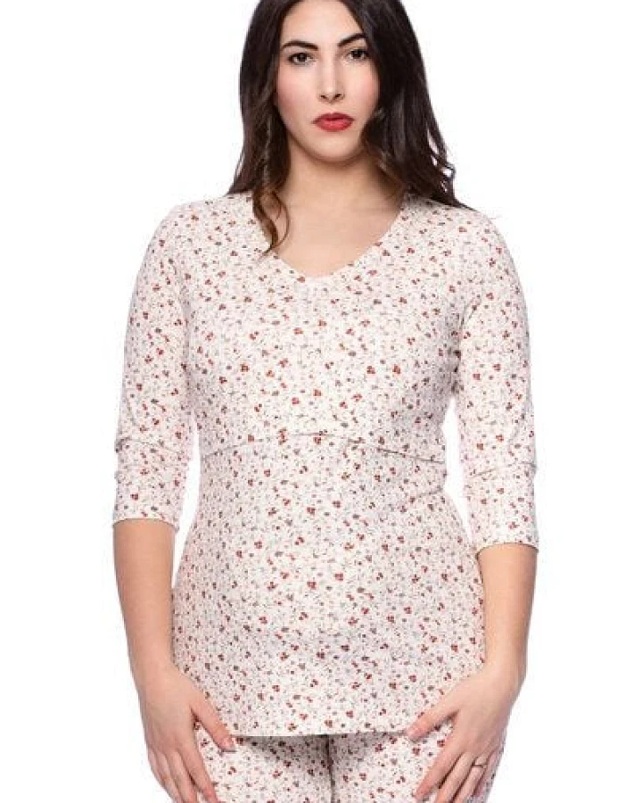 Milchshake Lounge- und Pyjama Umstands- und Stillshirt V-Neck 3/4 Arm aus Bio Baumwolle