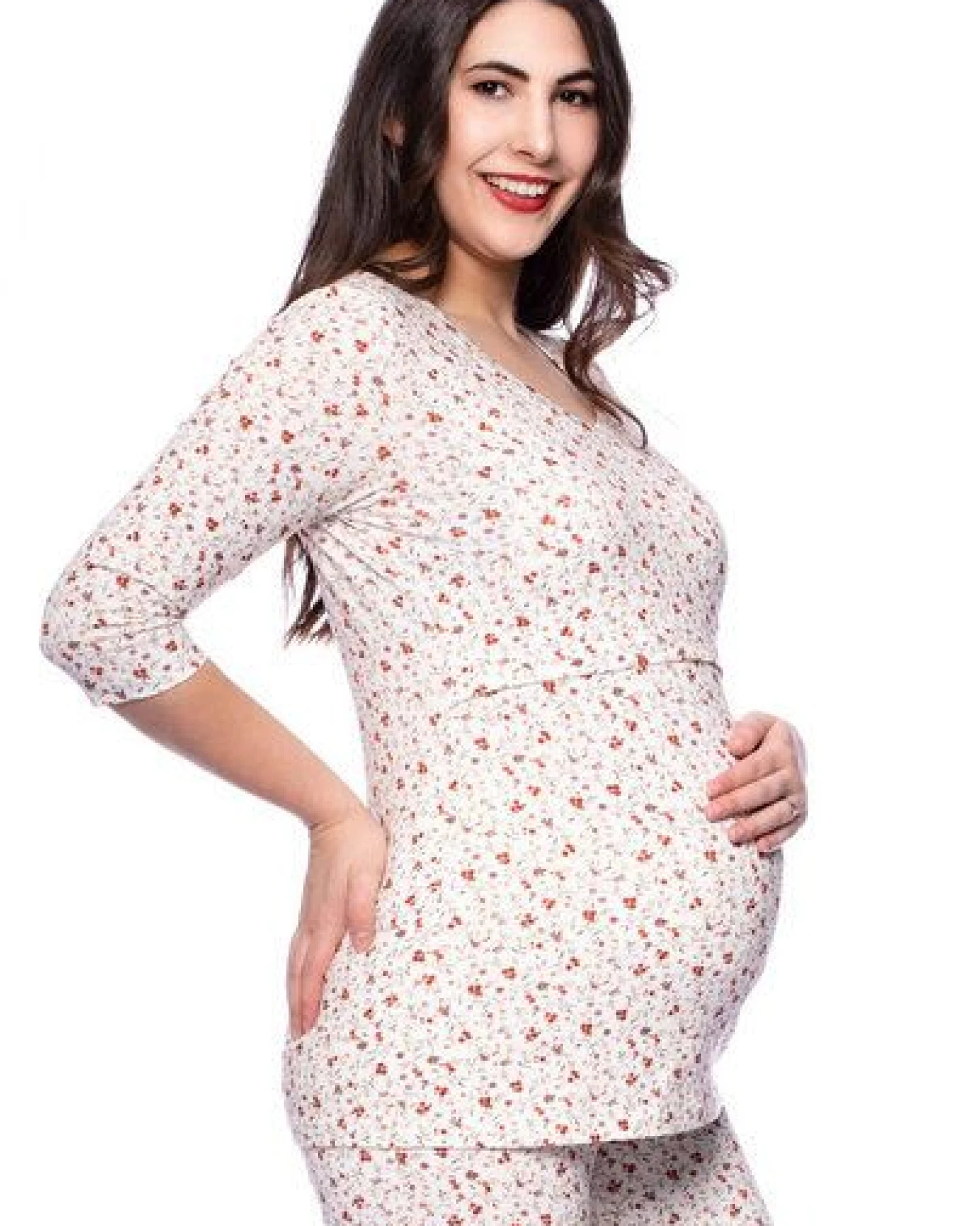 Milchshake Lounge- und Pyjama Umstands- und Stillshirt V-Neck 3/4 Arm aus Bio Baumwolle – Ansicht 2