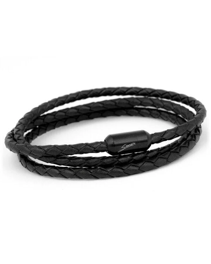 Simaru Echtleder Wickelarmband schwarz, Lederarmband für Damen und Herren mit Magnetverschluss