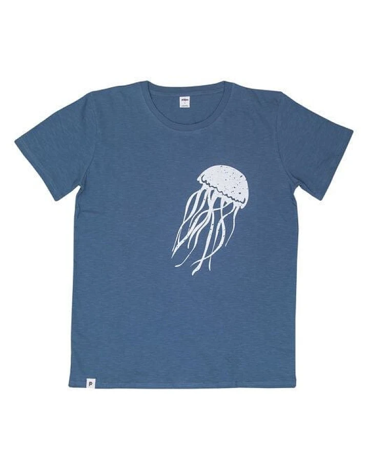 päfjes Qualle Jellyfish - Männer T-Shirt - Fair gehandelt aus Baumwolle Bio - Slub Blau