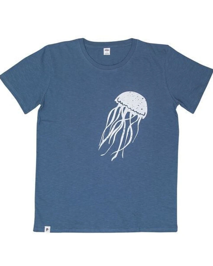 päfjes Qualle Jellyfish - Männer T-Shirt - Fair gehandelt aus Baumwolle Bio - Slub Blau