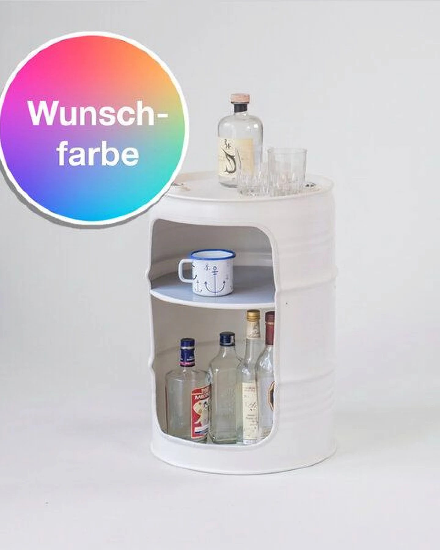 Lockengelöt Minibar aus einem kleinen Ölfass Hamburger Ölfass, made in Hamburg. – Ansicht 2