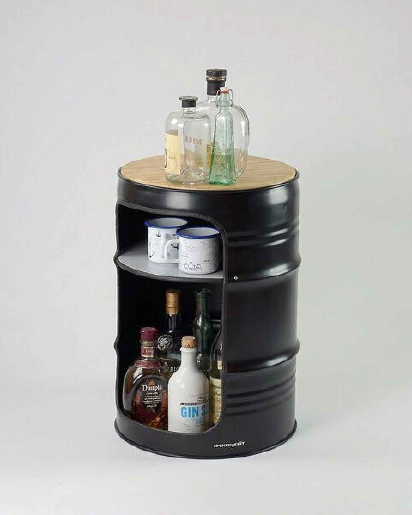 Lockengelöt Minibar aus einem kleinen Ölfass Hamburger Ölfass, made in Hamburg. – Ansicht 2