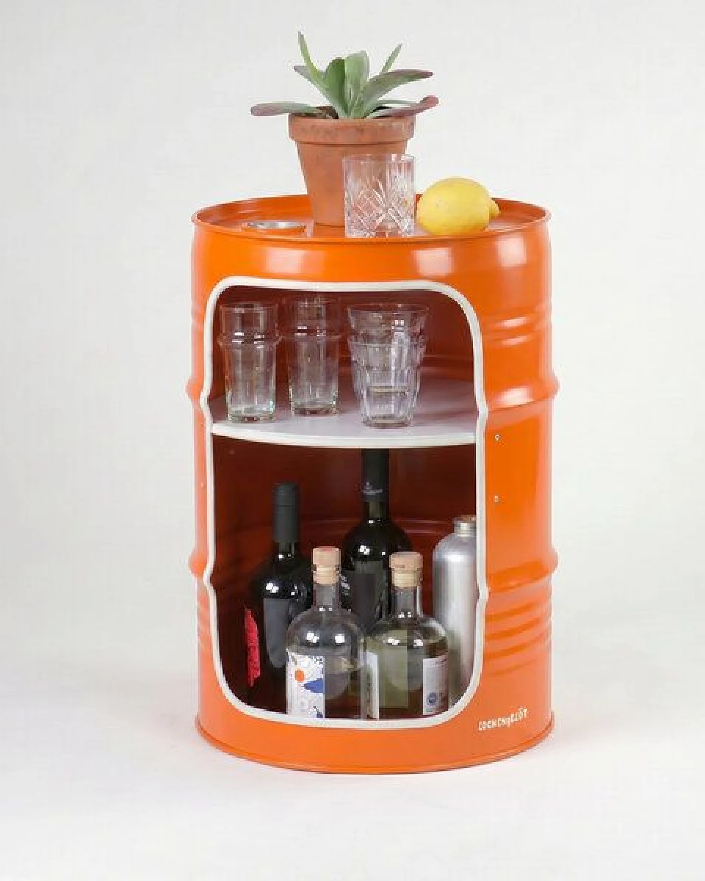Lockengelöt Minibar aus einem kleinen Ölfass Hamburger Ölfass, made in Hamburg. – Ansicht 2