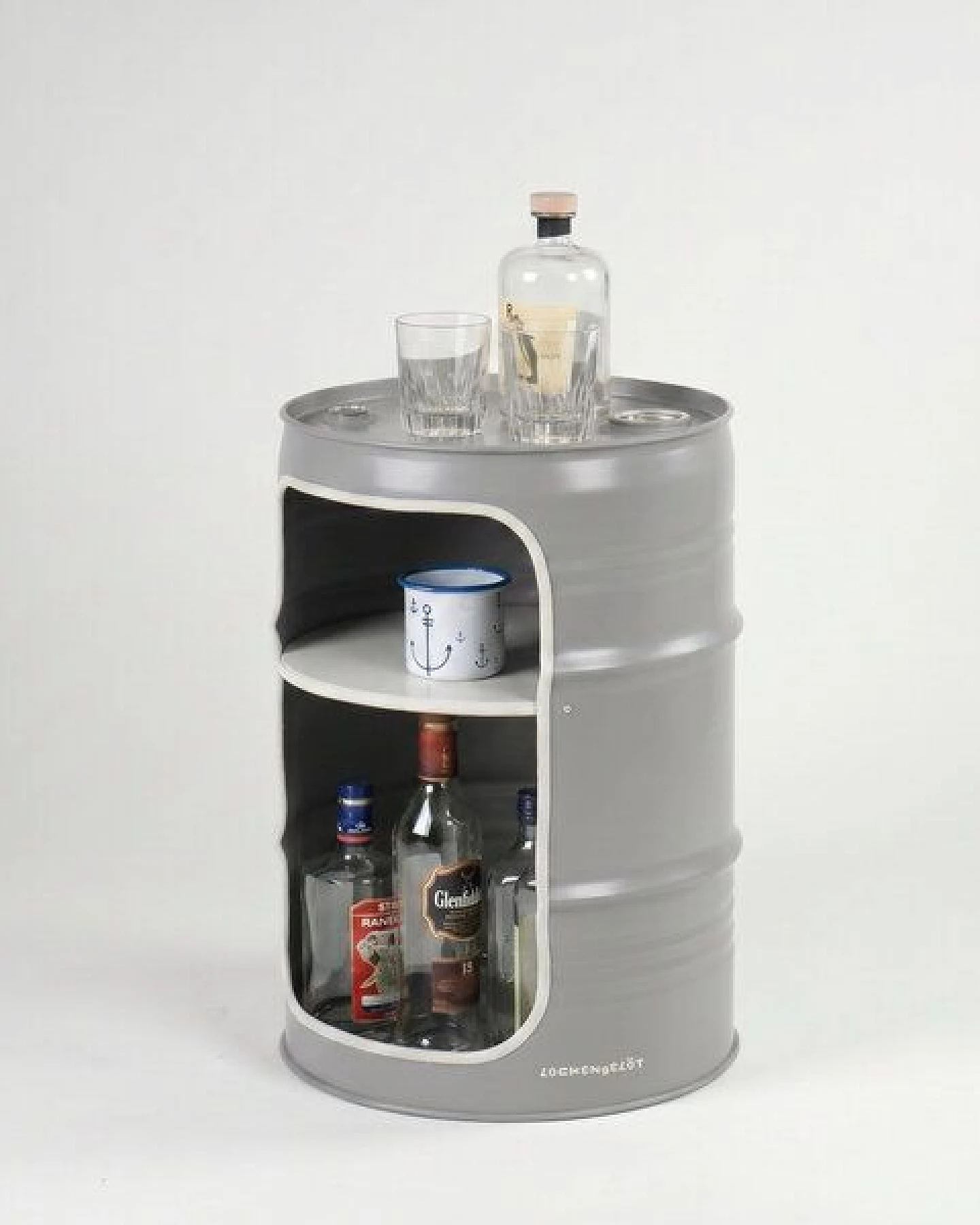 Lockengelöt Minibar aus einem kleinen Ölfass Hamburger Ölfass, made in Hamburg. – Ansicht 2