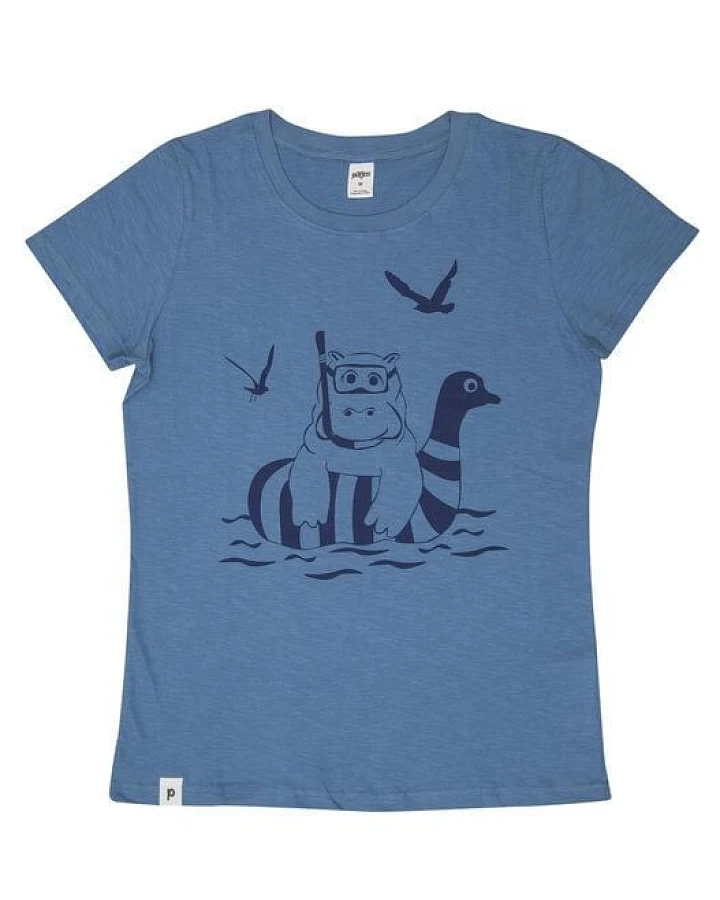 päfjes Nelly Nilpferd / Hippo - Frauen T-Shirt - Fair gehandelt aus Baumwolle Bio - Slub Blau