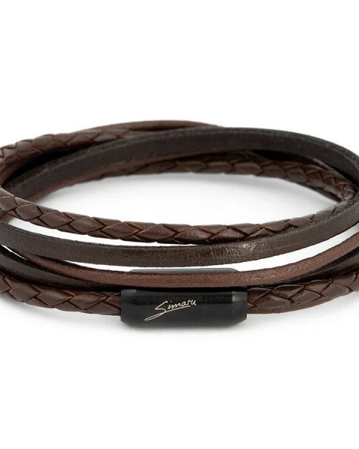 Simaru Echtleder Wickelarmband braun, Lederarmband mit Magnetverschluss