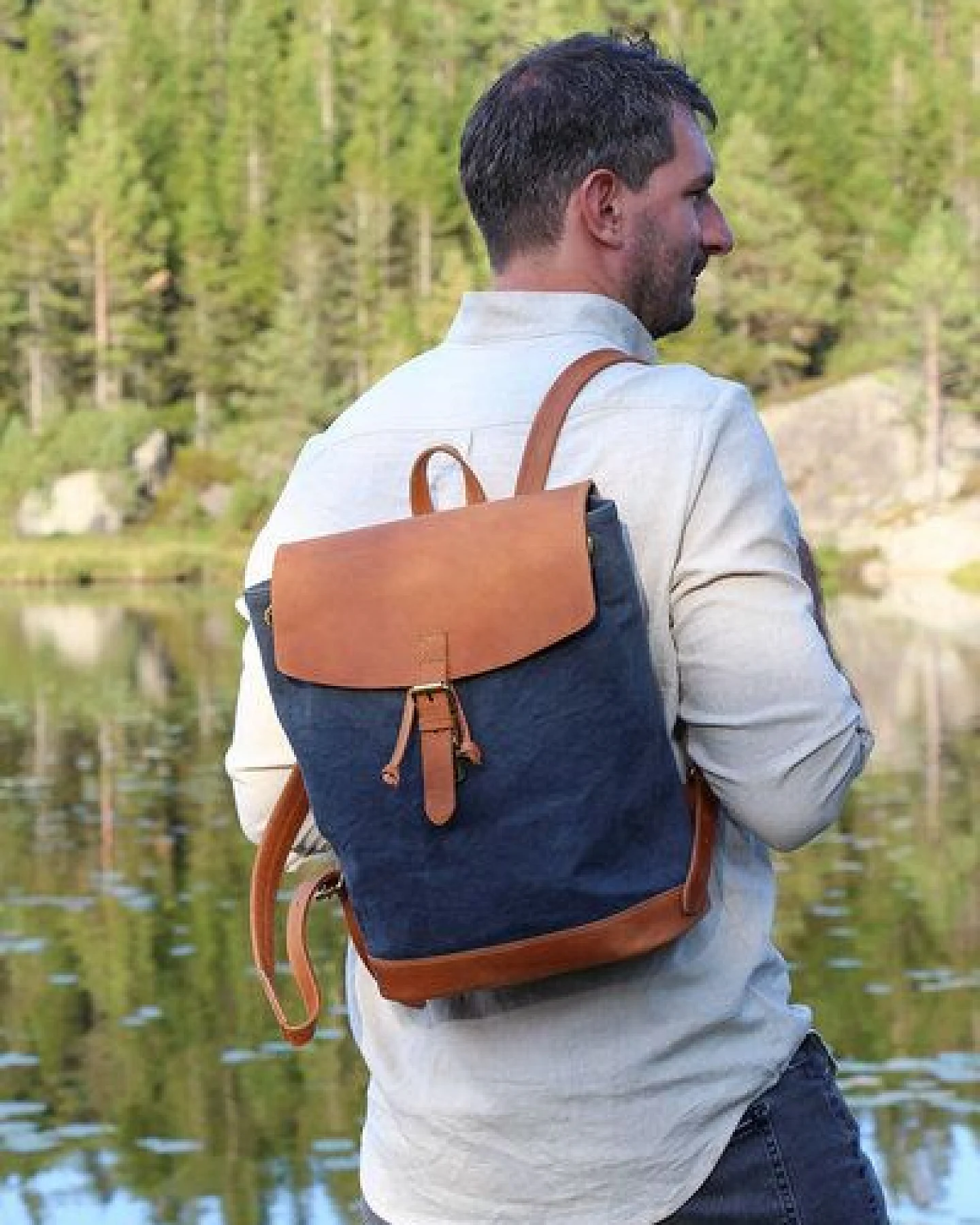 GLOBO Fair Trade Lässiger Rucksack NOIDA aus Canvas & mattem Ökoleder – Ansicht 2