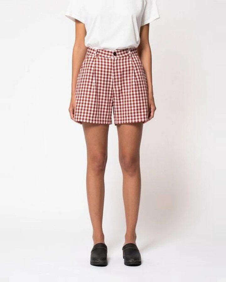 Nudie Jeans Damen Shorts "WIOLA Checked", Red-White