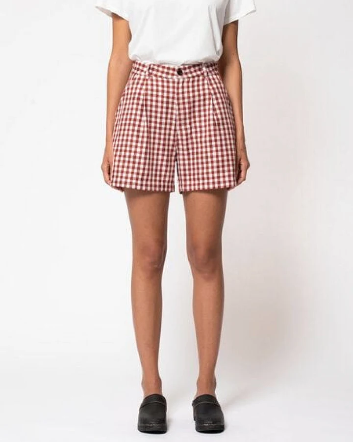 Nudie Jeans Damen Shorts "WIOLA Checked", Red-White