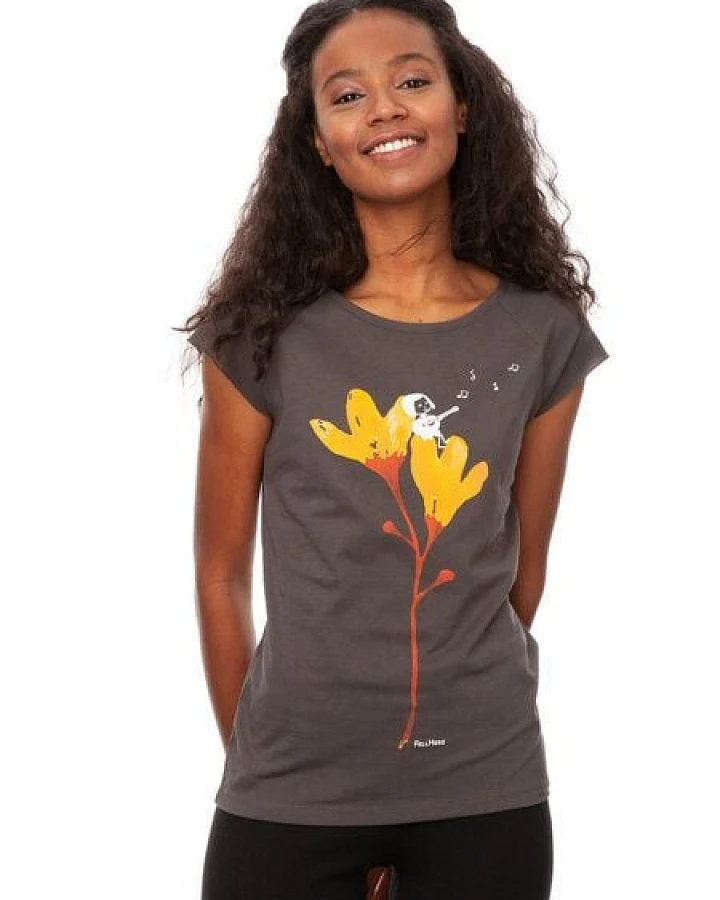 FellHerz Damen T-Shirt Gitarrenmädchen dark grey