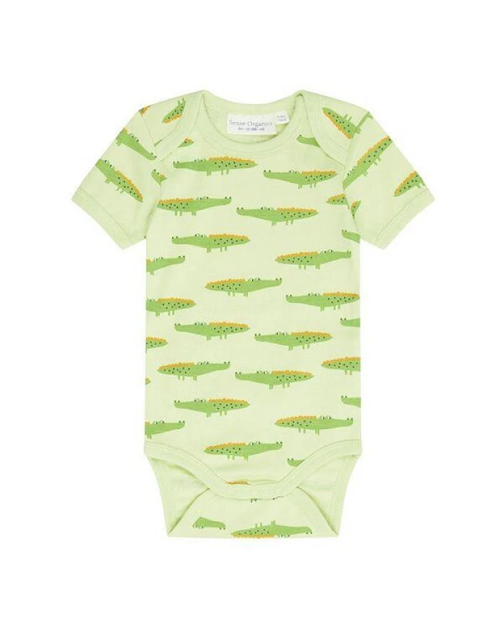 sense-organics Babybody Kurzarm *Kroko grün*/*Kakadu pink* Gots & Fairtrade I Sense Organics