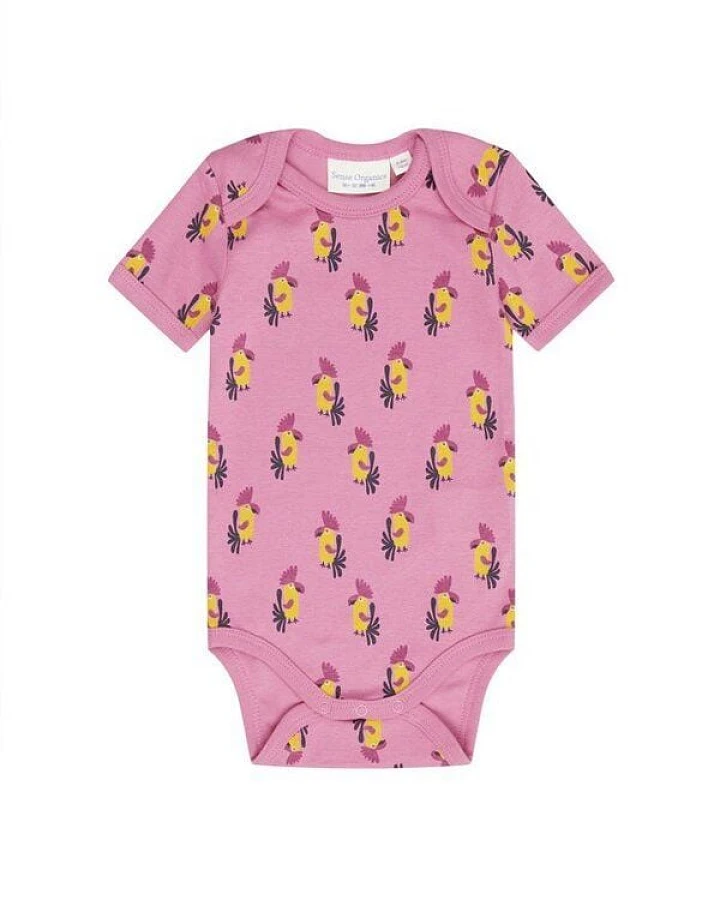 sense-organics Babybody Kurzarm *Kroko grün*/*Kakadu pink* Gots & Fairtrade I Sense Organics