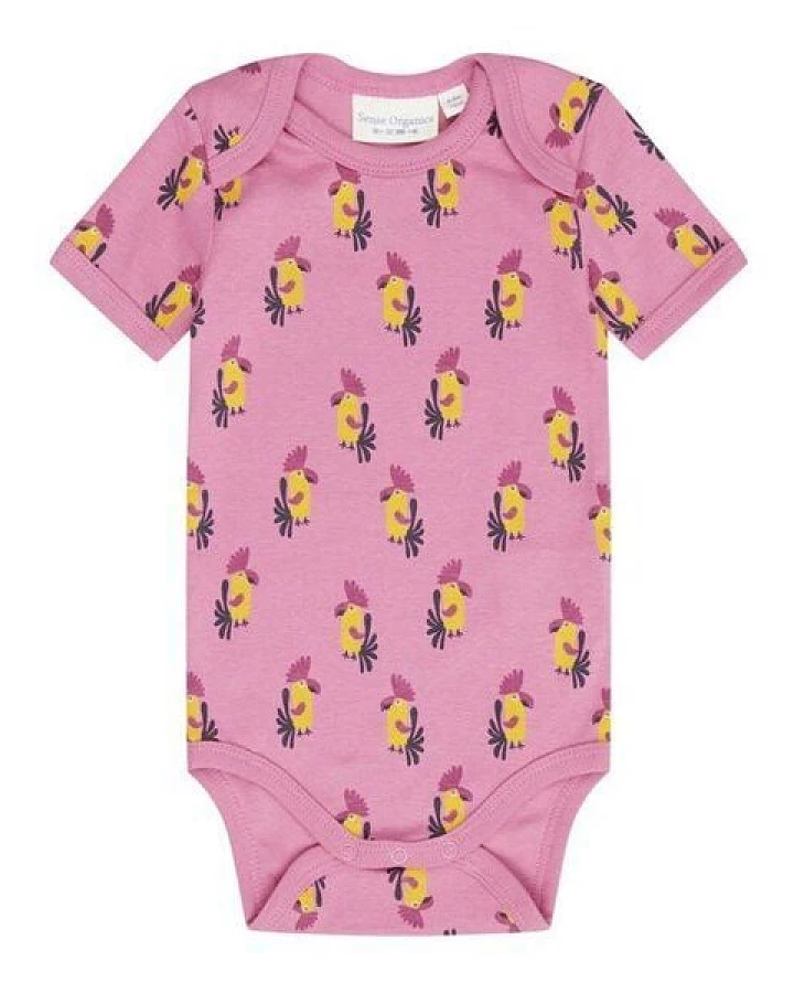 sense-organics Babybody Kurzarm *Kroko grün*/*Kakadu pink* Gots & Fairtrade I Sense Organics