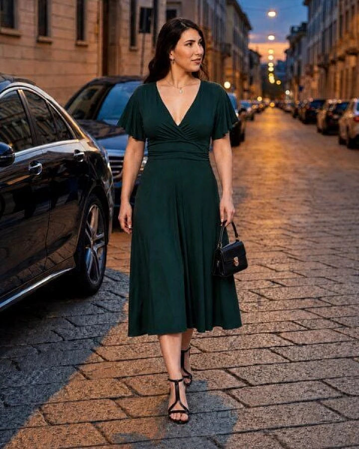 Ingoria NORA Midikleid in Wickeloptik mit geraffter Taille