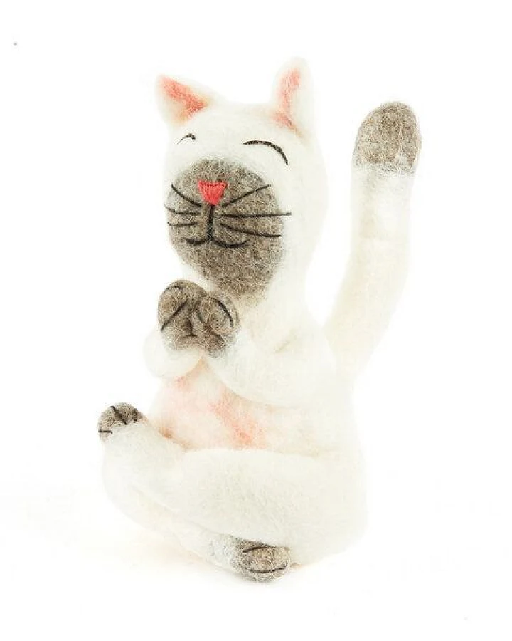 short'n'pietz Weiße Yoga Katze als Filz Eierwärmer