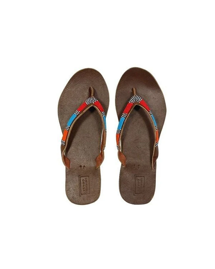 Swahili Coast Ledersandalen mit Perlen - ATLAS - Multi & Blue