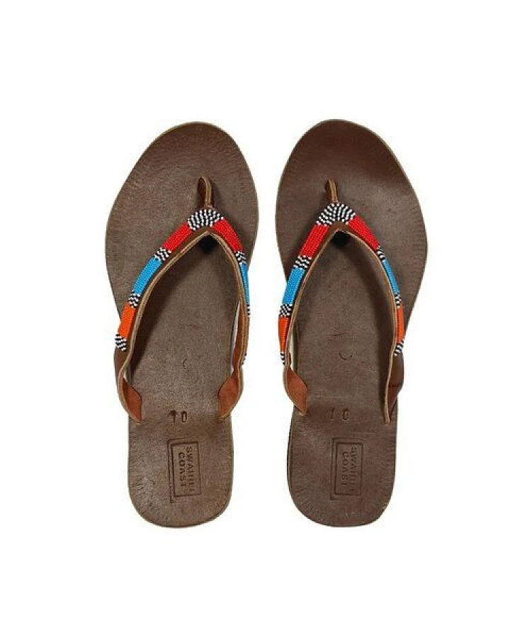Swahili Coast Ledersandalen mit Perlen - ATLAS - Multi & Blue