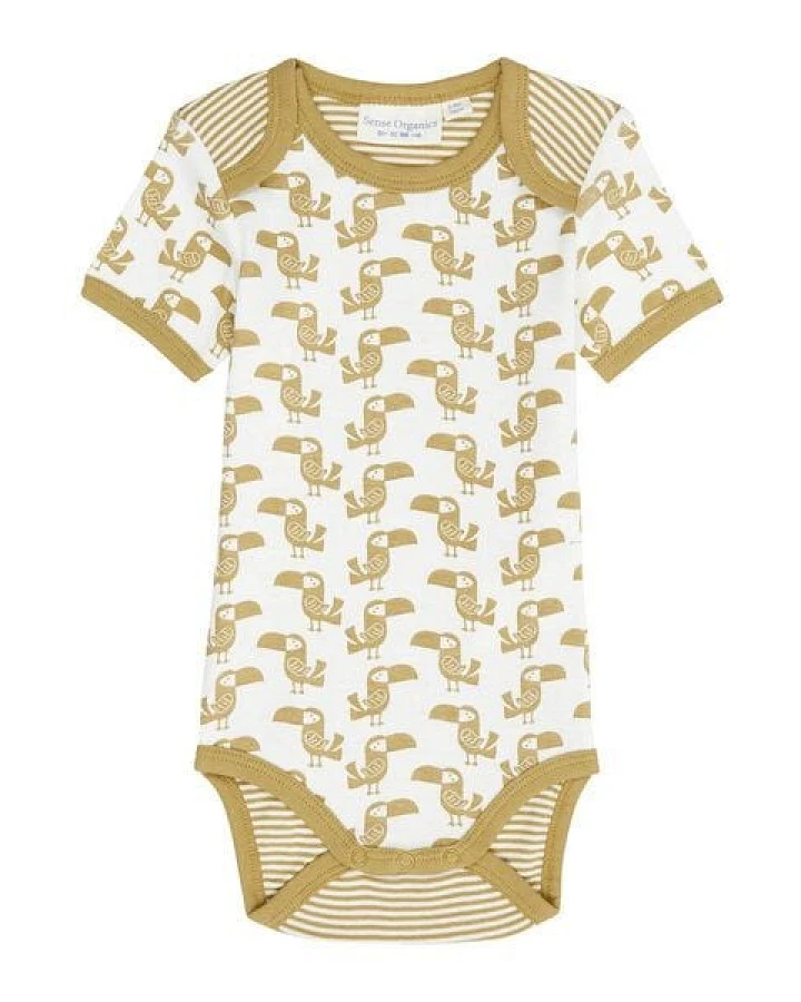 sense-organics Babybody Kurzarm *Tukan blau*/*Tukan olive* Gots & Fairtrade I Sense Organics
