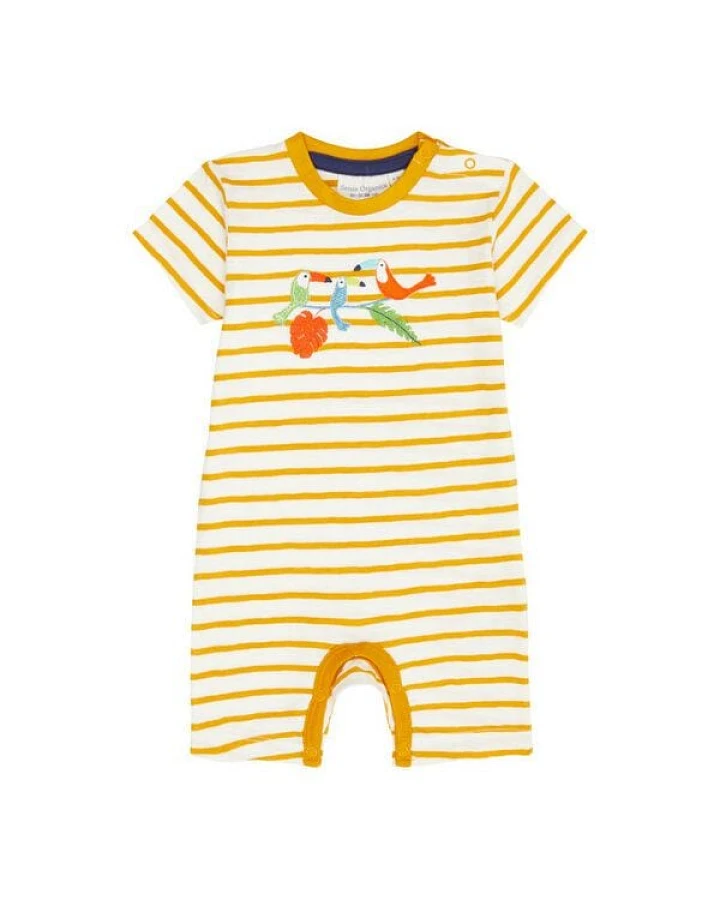 sense-organics Baby Strampler/Romper *Streifen gelb* Gots Bio