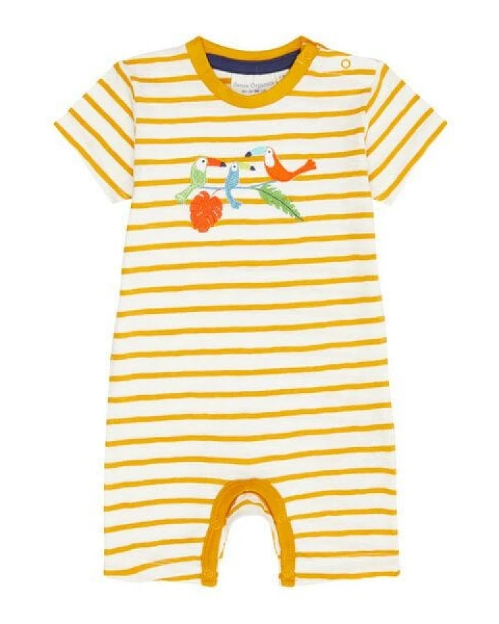 sense-organics Baby Strampler/Romper *Streifen gelb* Gots Bio