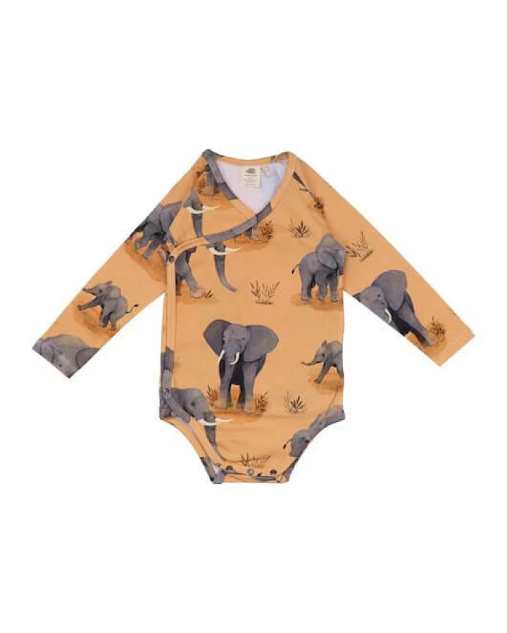 Baby Wickelbody Langarm *Elephant Family* Gots Bio