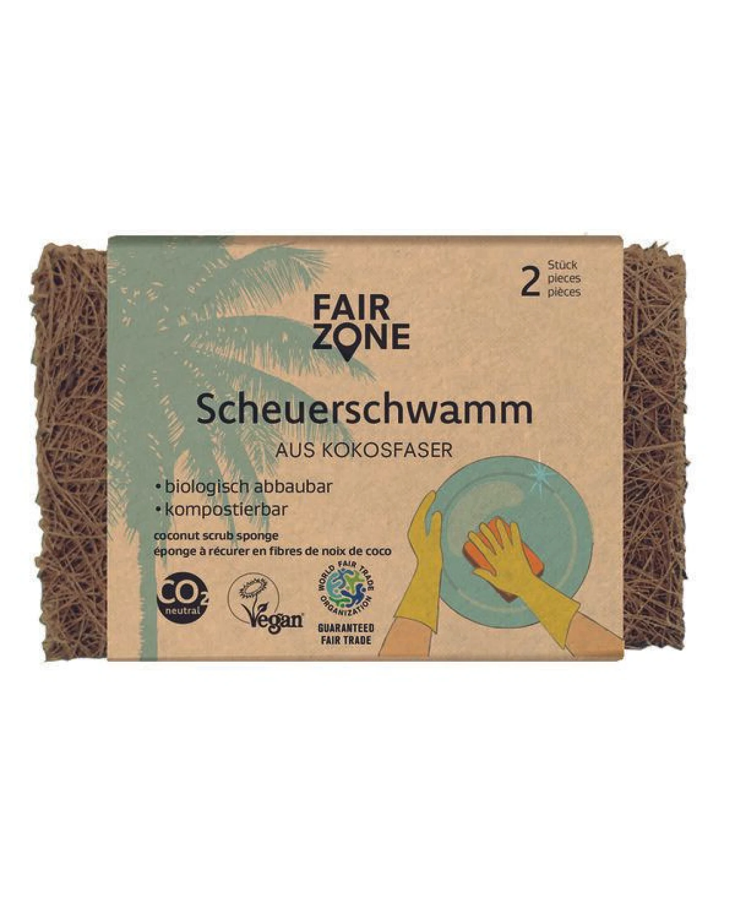 FAIR ZONE Scheuerschwamm aus Kokosfaser, 2er Set – Ansicht 3