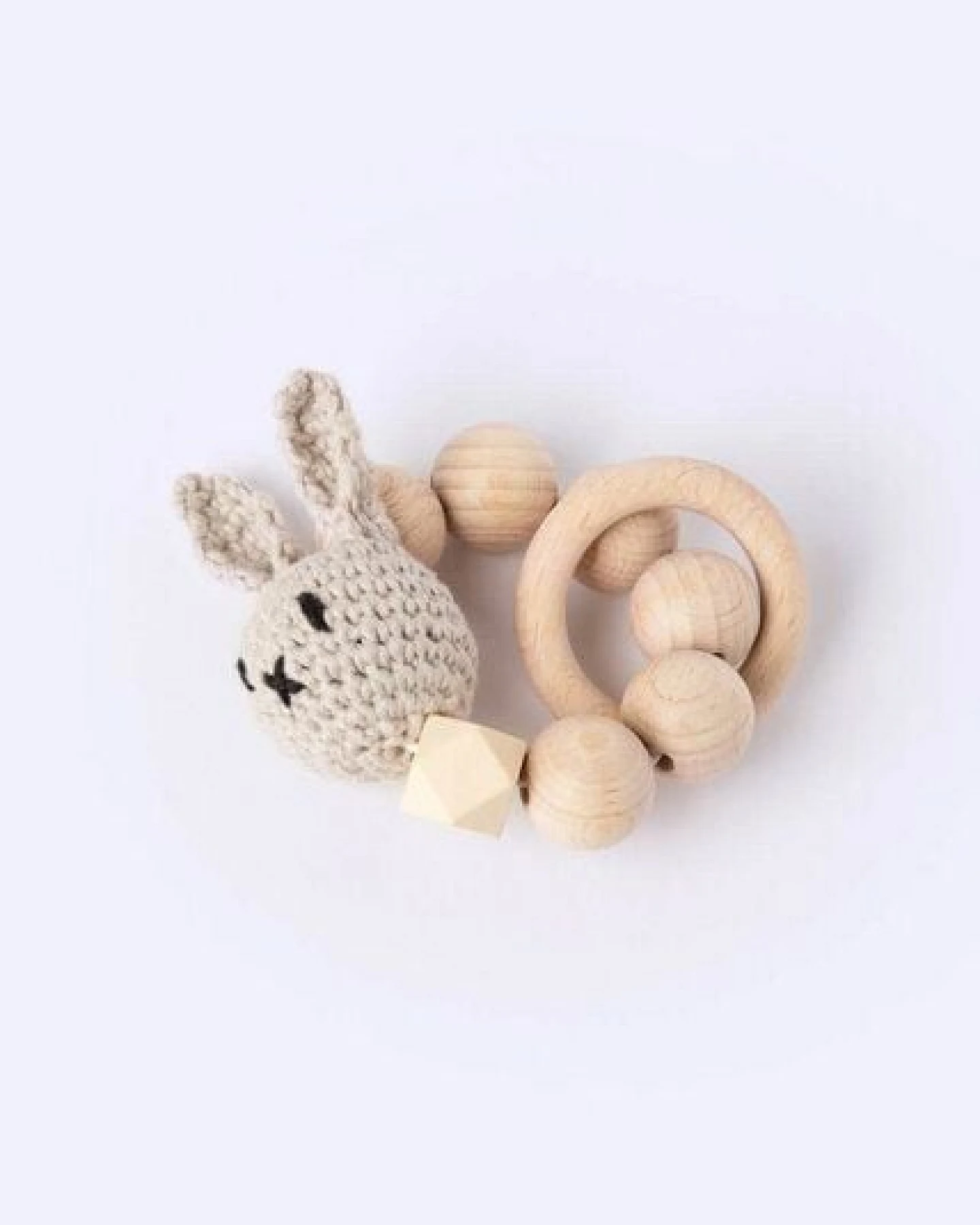 Greifling Beißring Holz *Amigurumi Hase* Bio Baumwolle – Ansicht 2