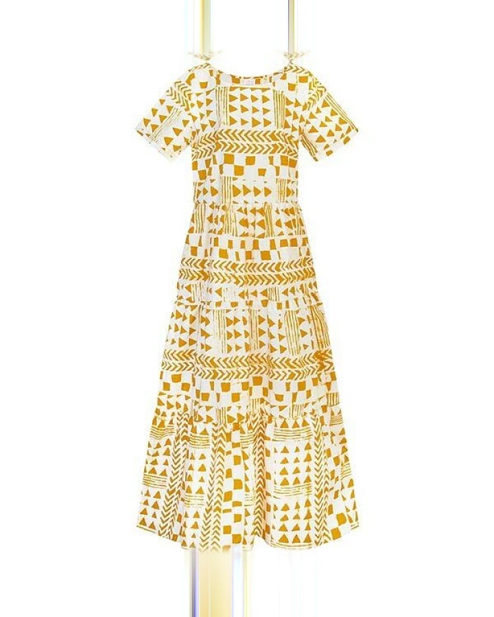 Global Mamas Bio Kleid - LONG TIERED BOHO - Adobe Gold