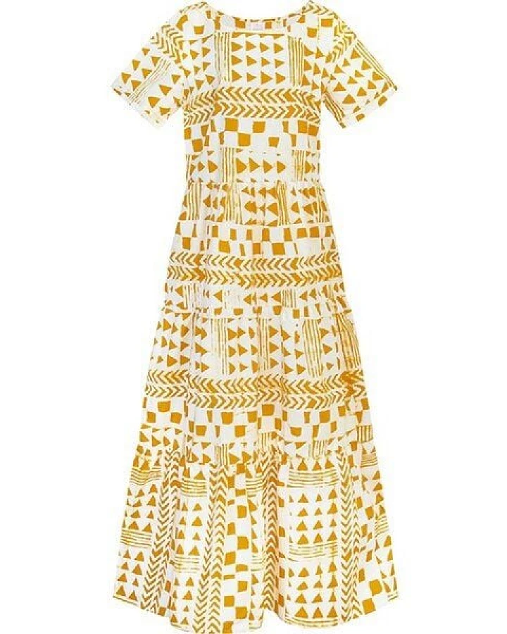 Global Mamas Bio Kleid - LONG TIERED BOHO - Adobe Gold
