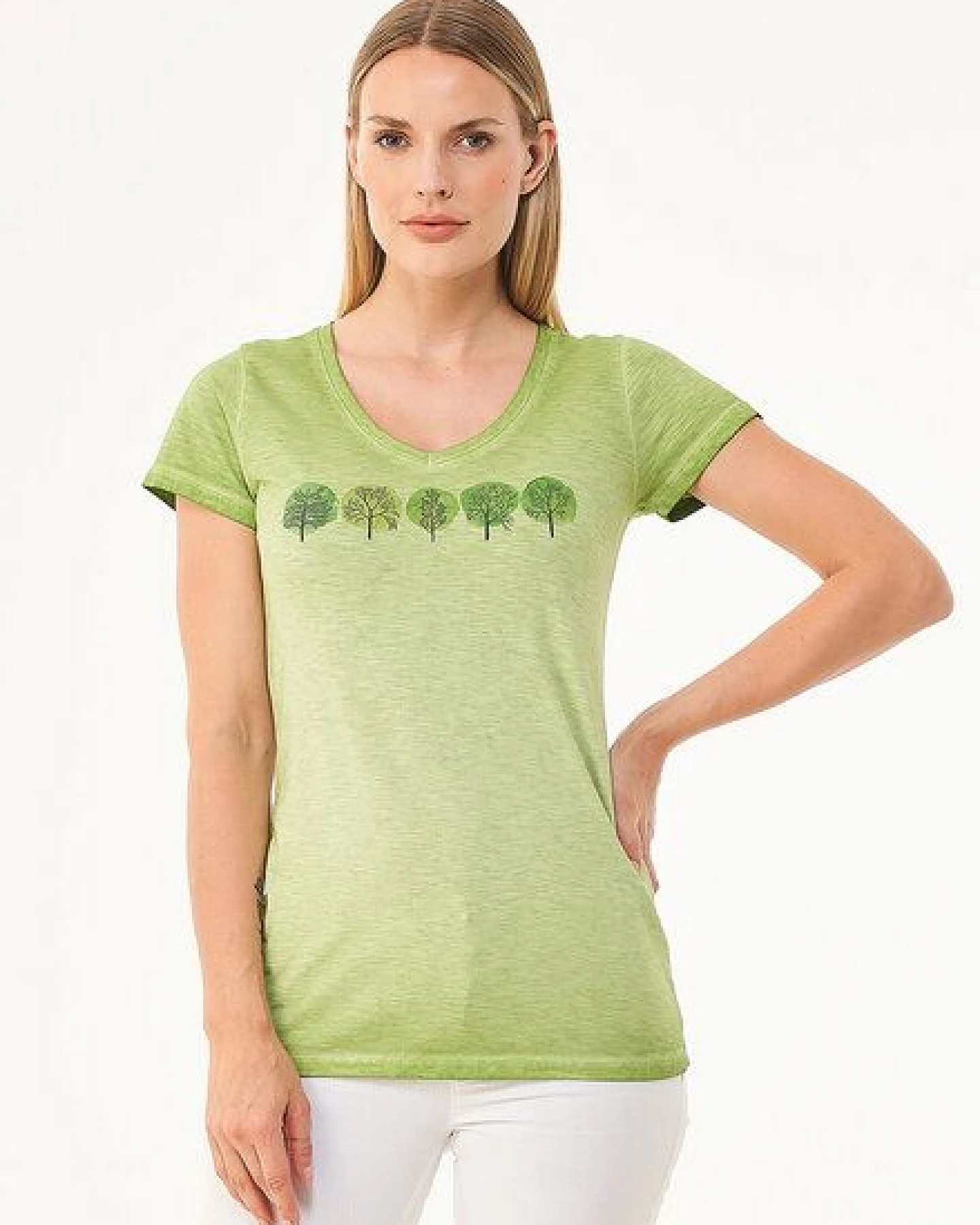 ORGANICATION Cold Pigment Dyed T-Shirt aus Bio-Baumwolle mit Baum-Print – Ansicht 2