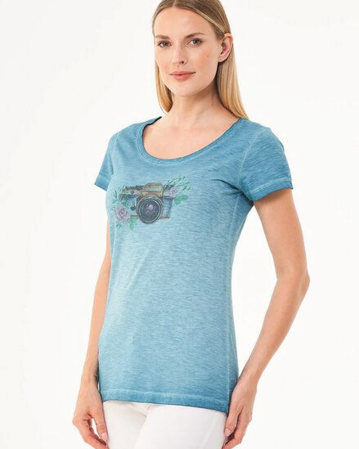 ORGANICATION Cold Pigment Dyed T-Shirt aus Bio-Baumwolle mit Kamera-Print – Ansicht 2