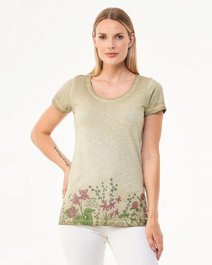 ORGANICATION Cold Pigment Dyed T-Shirt aus Bio-Baumwolle mit Blume-Print