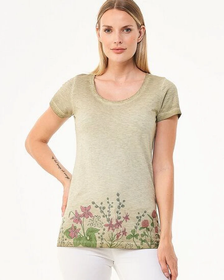 ORGANICATION Cold Pigment Dyed T-Shirt aus Bio-Baumwolle mit Blume-Print