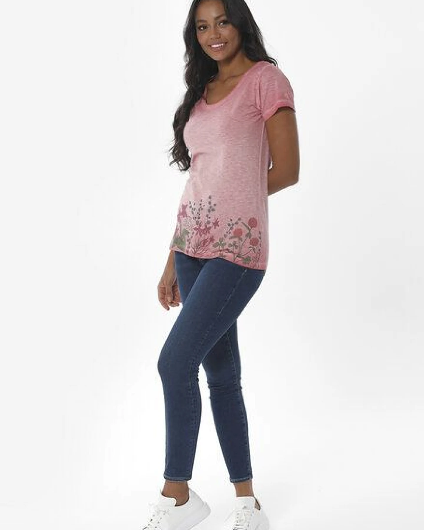 ORGANICATION Cold Pigment Dyed T-Shirt aus Bio-Baumwolle mit Blume-Print – Ansicht 2