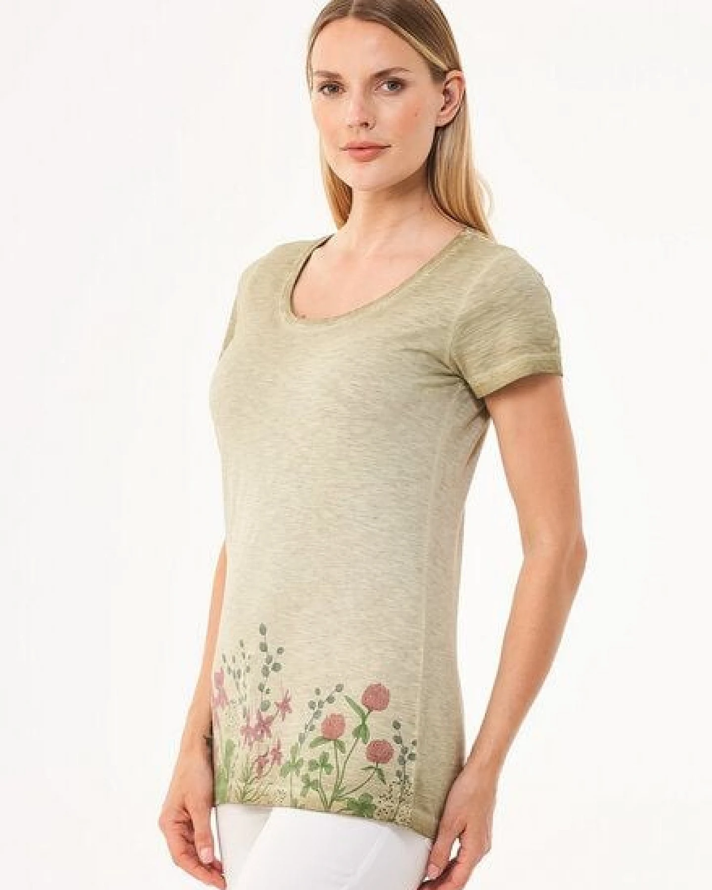 ORGANICATION Cold Pigment Dyed T-Shirt aus Bio-Baumwolle mit Blume-Print – Ansicht 2