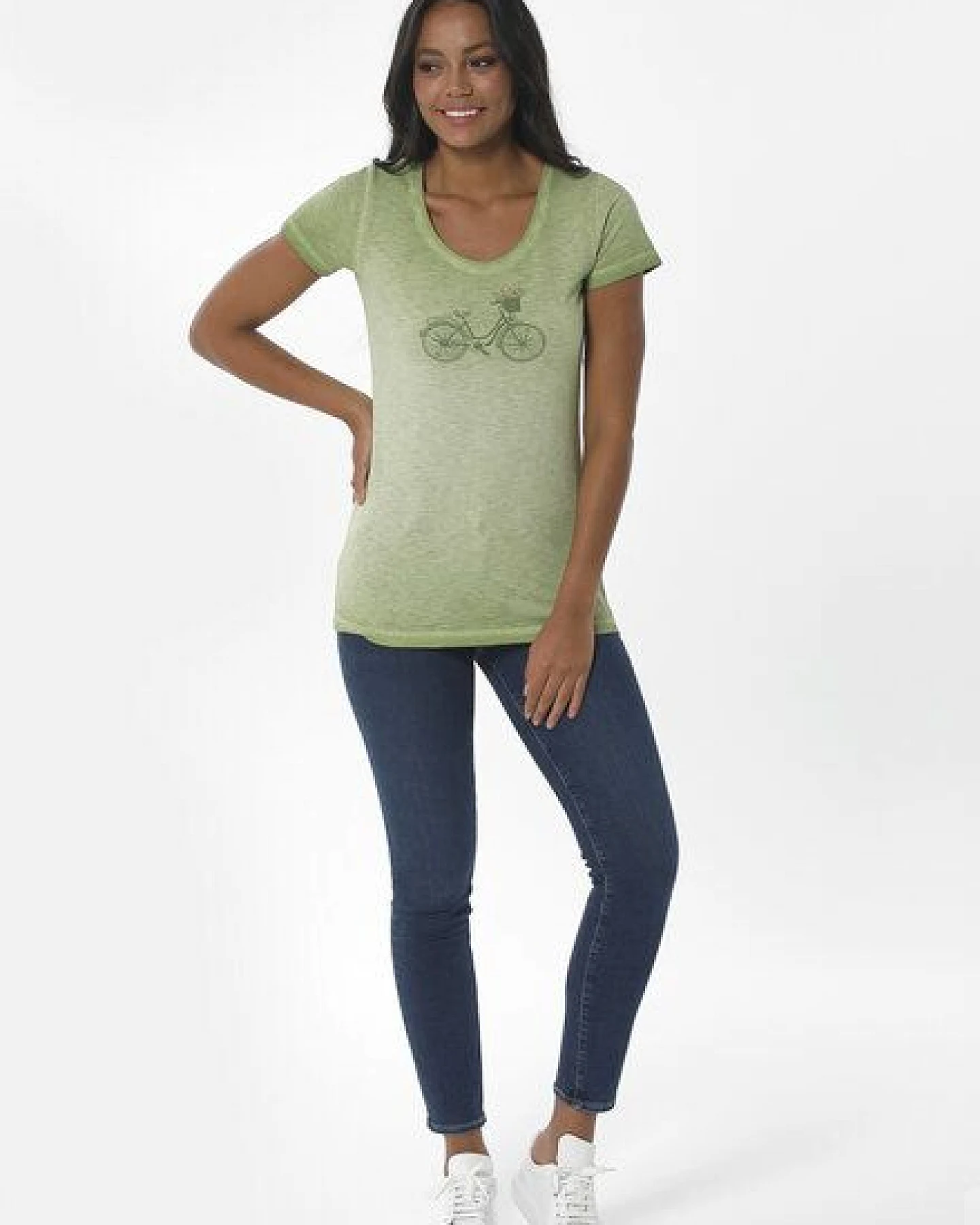 ORGANICATION Cold Pigment Dyed T-Shirt aus Bio-Baumwolle mit Fahrrad-Print – Ansicht 2