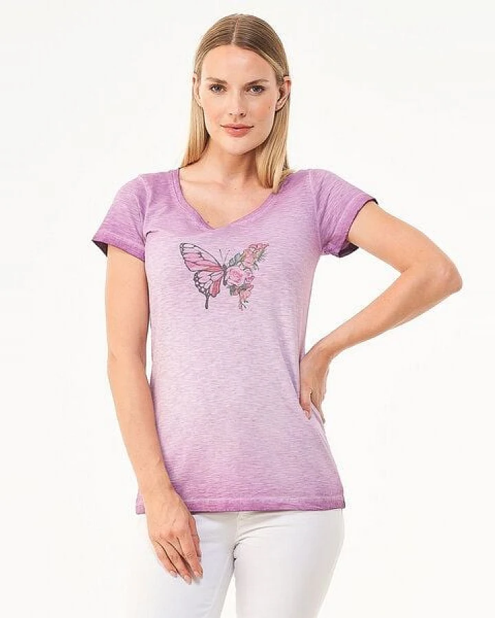 ORGANICATION Cold Pigment Dyed T-Shirt T-Shirt aus Bio-Baumwolle mit Schmetterling-Print