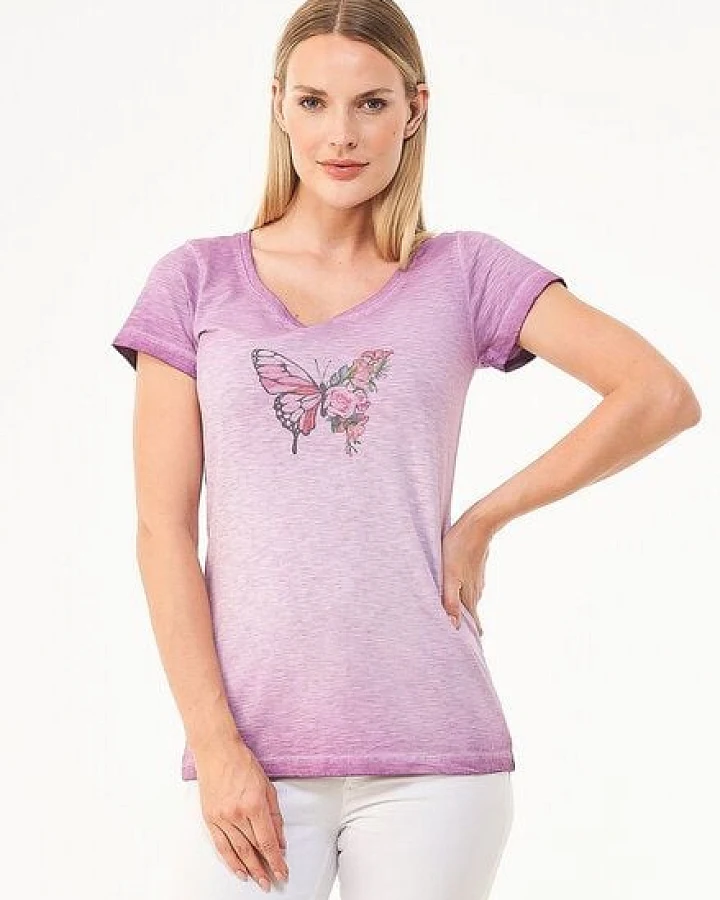 ORGANICATION Cold Pigment Dyed T-Shirt T-Shirt aus Bio-Baumwolle mit Schmetterling-Print
