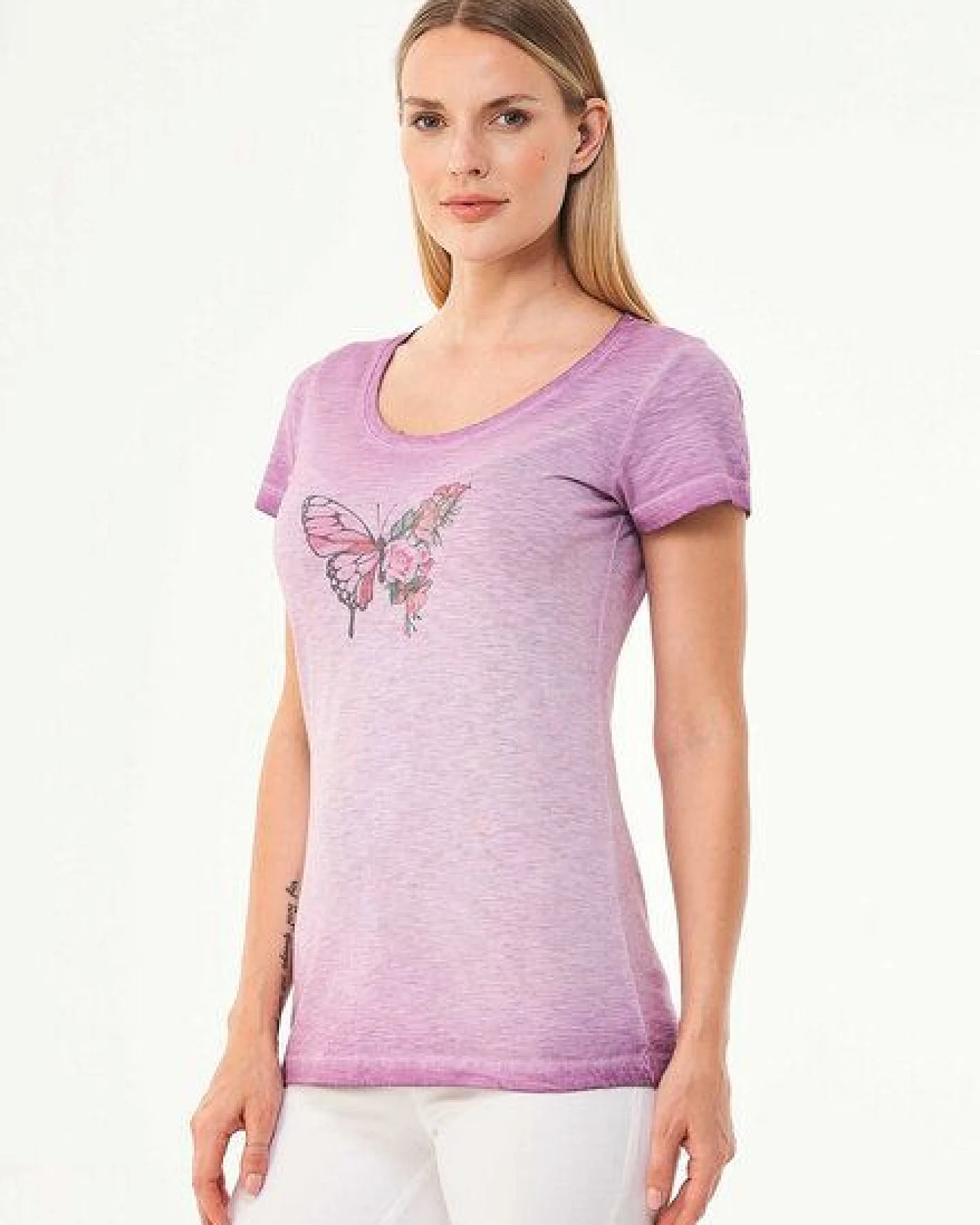 ORGANICATION Cold Pigment Dyed T-Shirt T-Shirt aus Bio-Baumwolle mit Schmetterling-Print – Ansicht 3