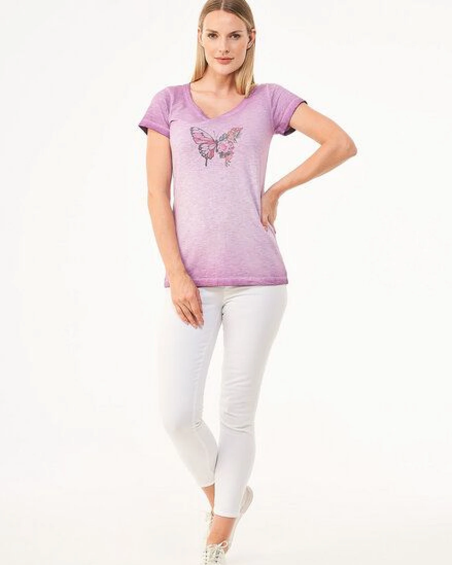 ORGANICATION Cold Pigment Dyed T-Shirt T-Shirt aus Bio-Baumwolle mit Schmetterling-Print – Ansicht 2